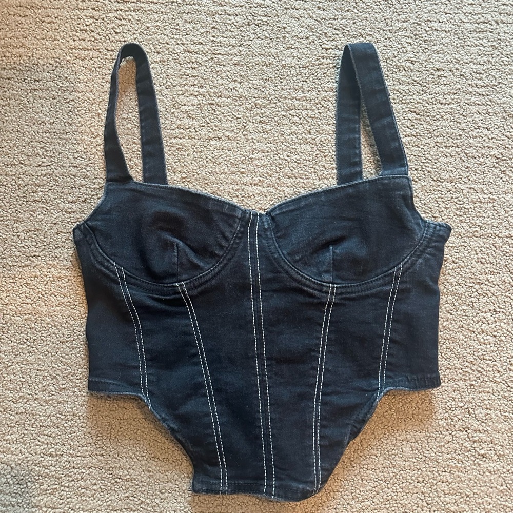 Zara Black Denim Bustier Top